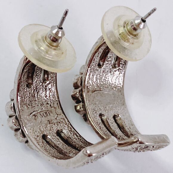 Signed Avon Art Deco Revival Marcasite Silver Tone Blue Earrings - Picture 7 of 9